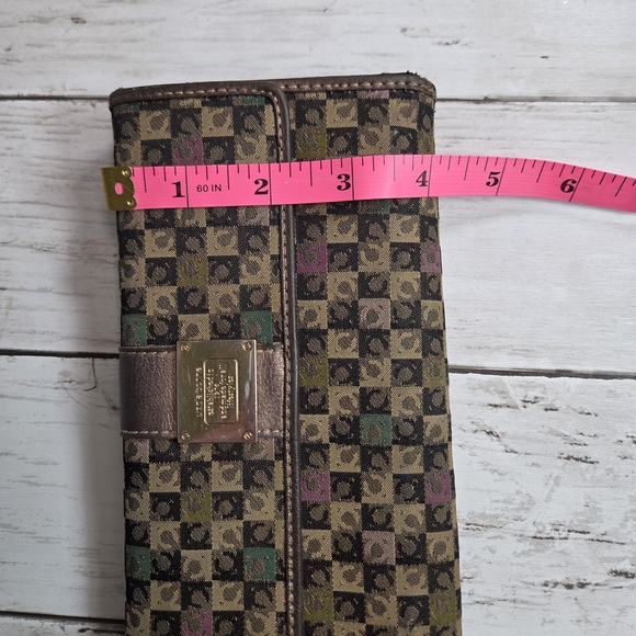 Liz Claiborne Brown Monogram Wristlet with Green and Pink Accents - Picture 13 of 13